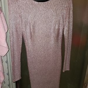 Shiny pink long sleeve short dress